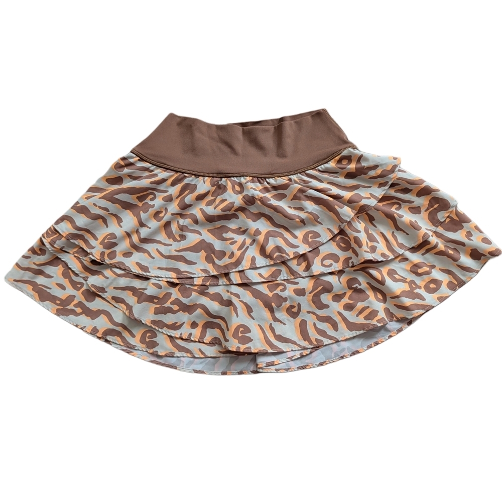 Offline By Aerie Brown Orange Grey Leopard Print Maggie Ruffle Tennis Skort XS